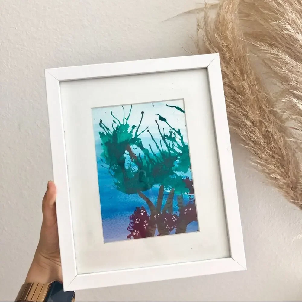 FRAME Original Blow Art Print Red Blue Tropical White Framed Matted 11” x 9